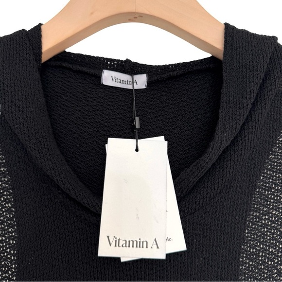 Vitamin A NWT Women's XS Drifter Hoodie Black Open-Knit Beach Sweater Sleeveless - Picture 4 of 7